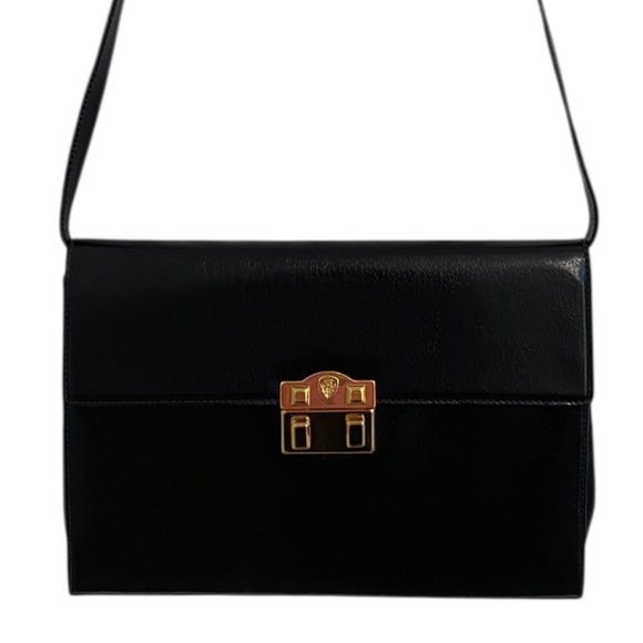 Gucci Black Leather Convertible Crossbody Bag w/ COA - Gold Hardware - Vintage - Picture 1 of 15